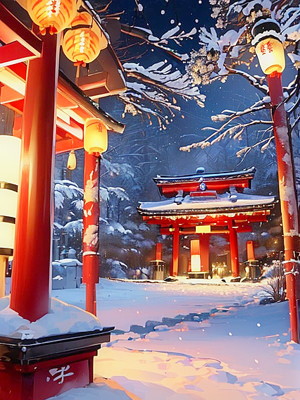 Adorable Poses in a snowy Japanese forest near an ornate shrine: A Masterpiece of Hentai AI Porn