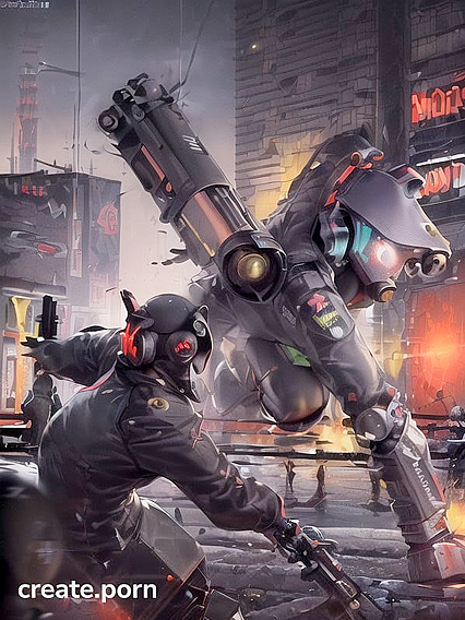 Rasty Battle Action with Bloody Sprays and a Huge Revolver Aimed at You Hentai