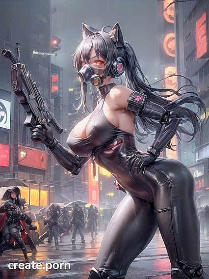 Red-Eyed Fiend With Full Face Mask and Massive Revolver Targets You in Sinful Hentai Action