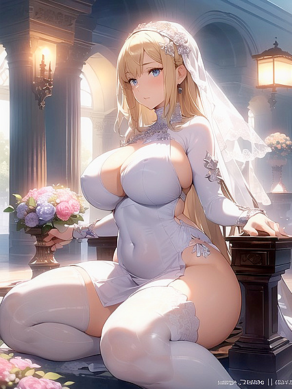 Bridal Bliss: Wedding Dress Cleavage Reveals Massive Breasts in Hentai Fantasy