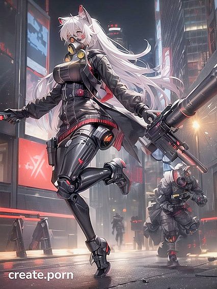 Hooded Beauty in Black Coat Dances Through Gunfire in Blurry Hentai Action