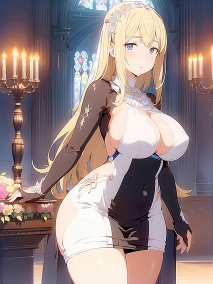 Huge Breasts and Big Butt in a Lustrous Silk Dress for Steamy Hentai Action