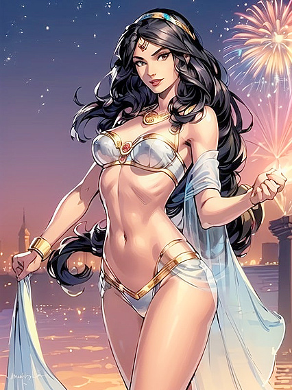 Fit Body Silhouetted Against Nighttime Arabian skyline in Masterpiece Hentai AIPorn