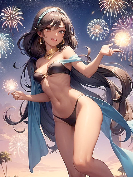 Fit Body Explodes with Pleasure Under Colorful Night Sky Fireworks Hentai