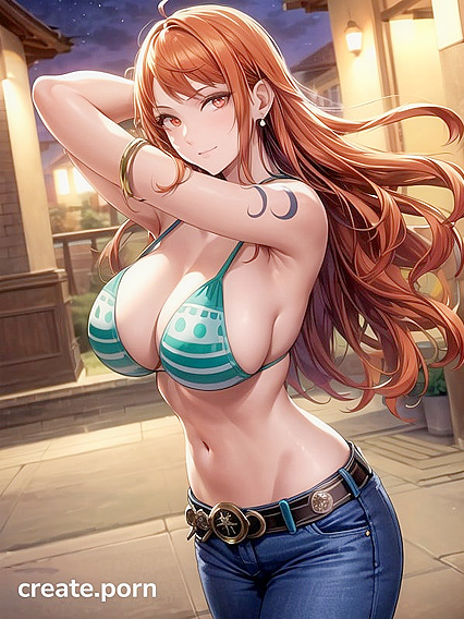 Nami Explodes with Pleasure Amidst Vibrant Fireworks Background
