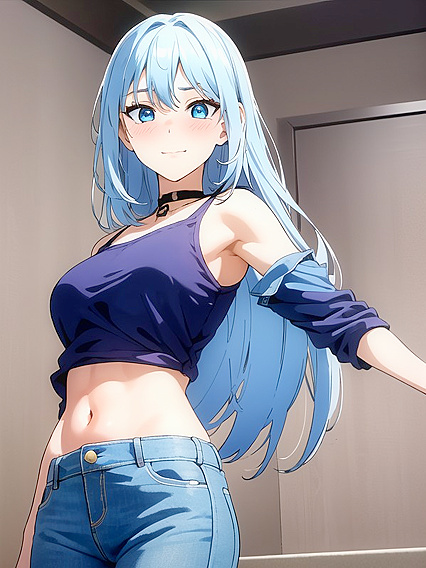 Aqua from Konosuba Teased in Jeans and Crop Top for Steamy Hentai Fun