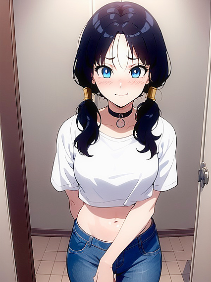 Mischievous 18-Year-Old Smiles and Blushes in Choker-Themed Hentai Pleasure