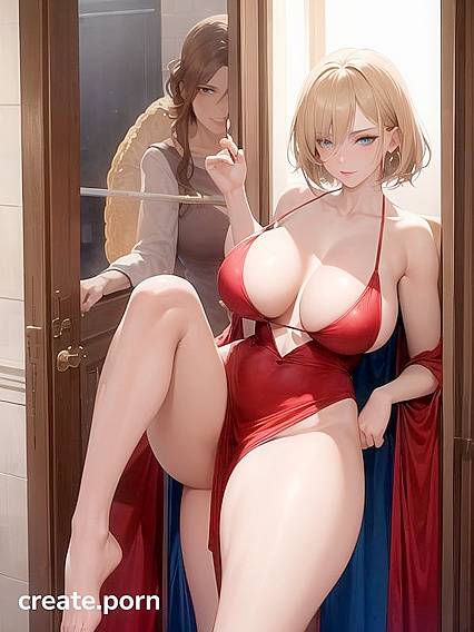 Fully Clothed Woman with Colossal Breasts by the Hotel Pool in Anime hentai Action