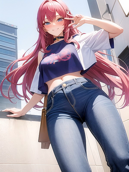 Mischievous Smile and Blush: Teen 18+ in Jeans for Seductive Hentai Fun