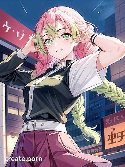 Mitsuri Kanroji from Demon Slayer Enjoying a Blissful Selfie Moment in Hentai Pleasure