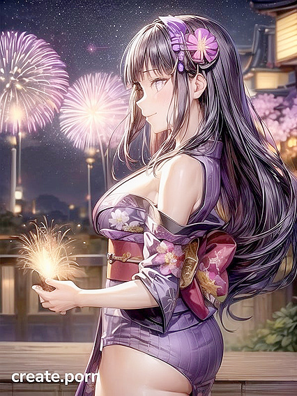 Sakura Blossoms Lit by Fireworks: A Stunning Side View Hentai Experience