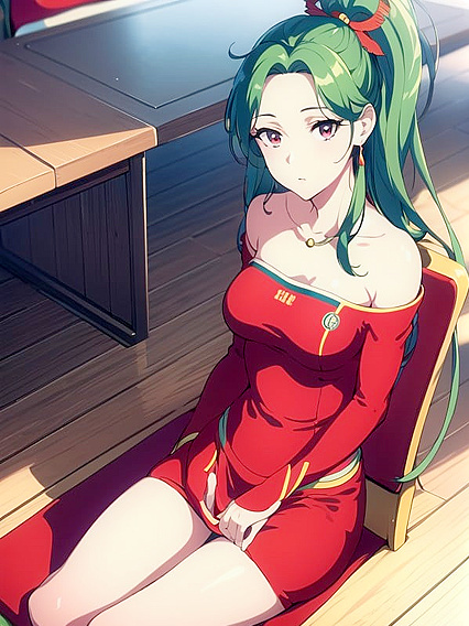 Flight Attendant with Off-Shoulder Top and Red Eyes in Horny Hentai Action