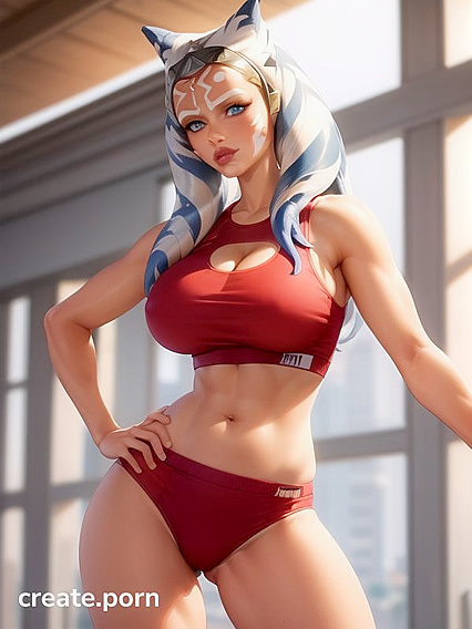 Sexy Gym Babe Shows Off Deep Cleavage and Luscious Lips in Detailed Hentai Action