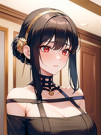 Seductive Cleavage and Bound Arms in a Steamy Living Room Hentai Scene
