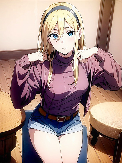 Wearing a Woolen Sweater While Gazing at You in This Seductive Hentai Scene