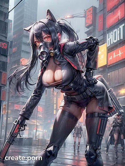 Two Figures in Black Hooded Coats Explore Intense Object Play Hentai AI Image