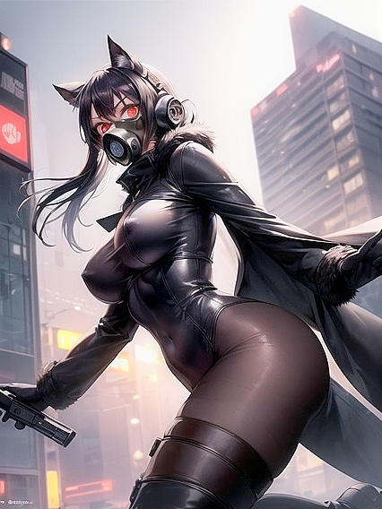 Waist-Shot Horror Masterpiece with Black-Hooded Long-Coat Seduction