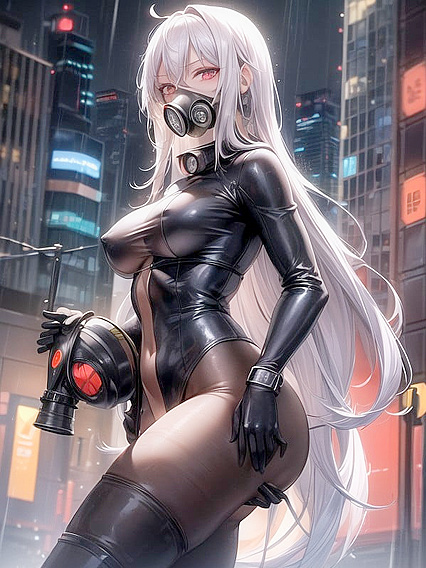 Waist-Shot Pleasure in Neon-Lit Nighttime Cyberpunk City Hentai Fantasy