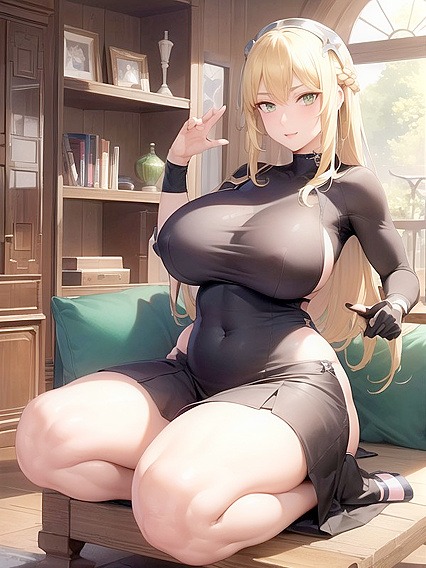 Green-Eyed Beauty Stares at You with Long-Length Hentai Desire