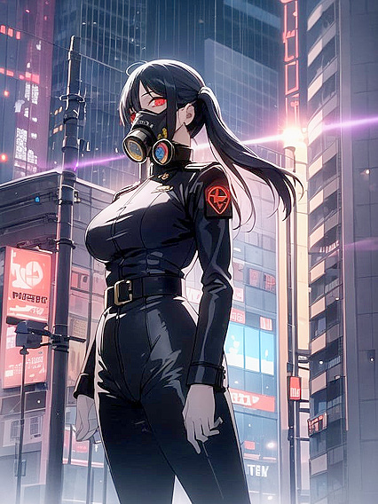 Sexy Bodysuit and Gas Mask Action with Black Leather Pants in Hentai Heaven