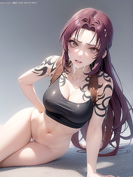 Revy from Black Lagoon Kneels in Retro 90s Style Hentai Ecstasy