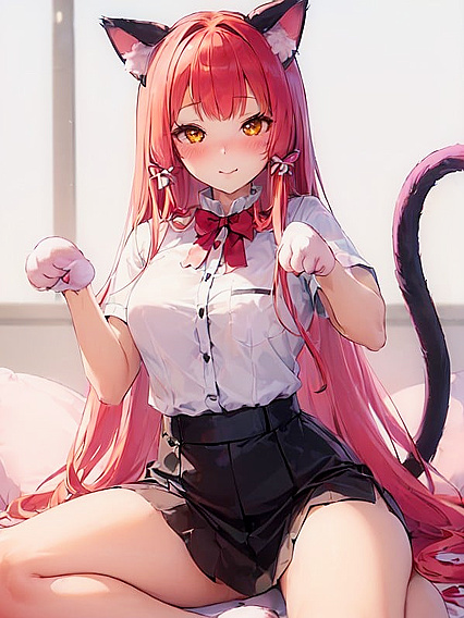 Blushing and Smiling with Cat Tail in Nekonomi Hentai Delights