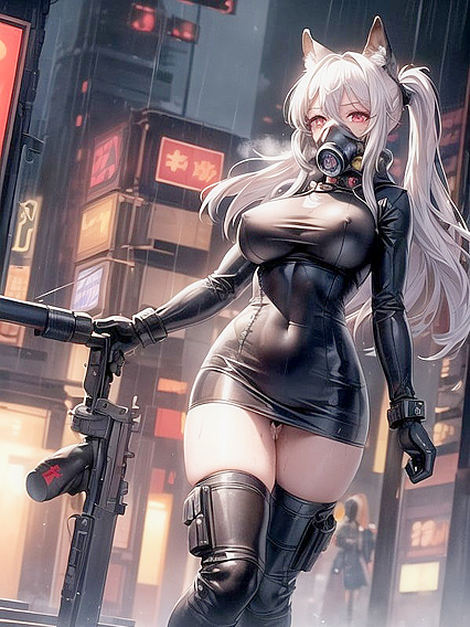 Hooded Woman in Long Black Coat and Full Mask for Intense Hentai Pleasure