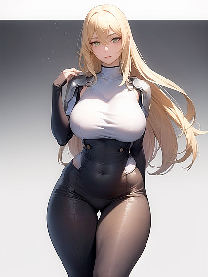 Thick Waisted Beauty with Huge Breasts Stares Seductively at You in hentai AI Action