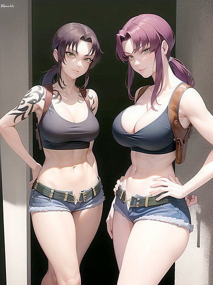 Green-Eyed Seductress with Hands on Hips Teases Her Cleavage in Hot Hentai Action