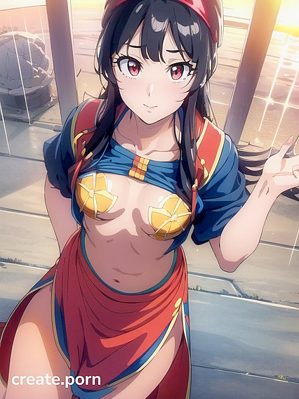 Top-Down View of Cute Girl 18+ with Medium Ass in Seductive Hentai Action