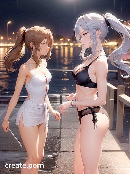 Two Lovers Caught in the Rain with Hands on Hips for Intense Hentai Pleasure