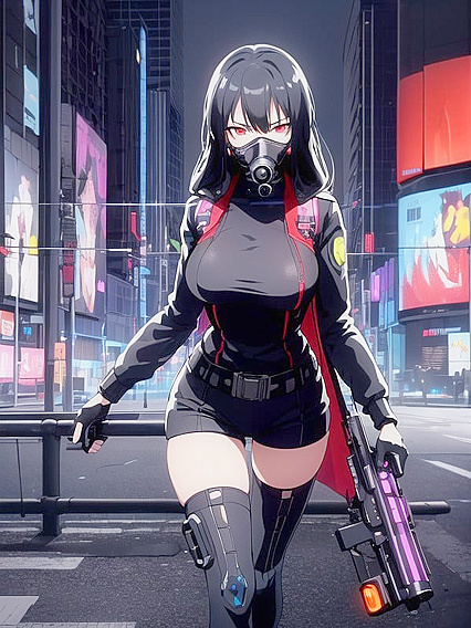 Rusty Big Revolver Aims at You, Gas Mask Thrills in Dark Night Hentai
