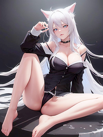Black Hanekawa Spreads Her Legs in Seductive Hentai Action
