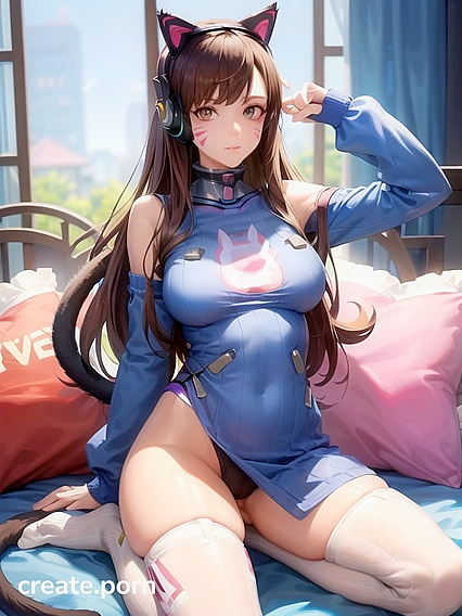 D'Va from Overwatch Turns into a Sexy Cat Girl 18+ in Oversized T-Shirt Hentai Fun