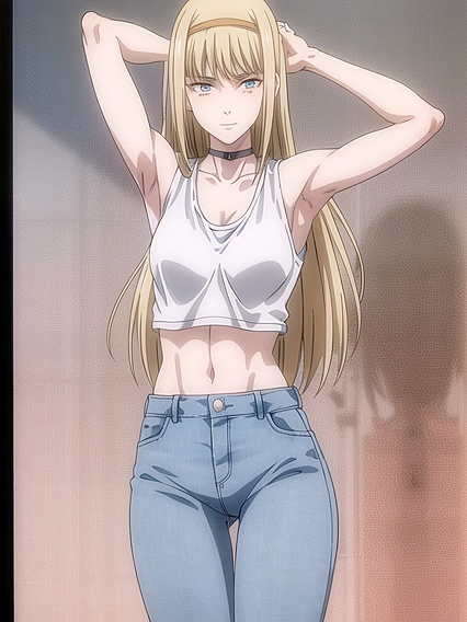 Blushing and Smirking in Jeans for a Seductive Dance Hentai Experience