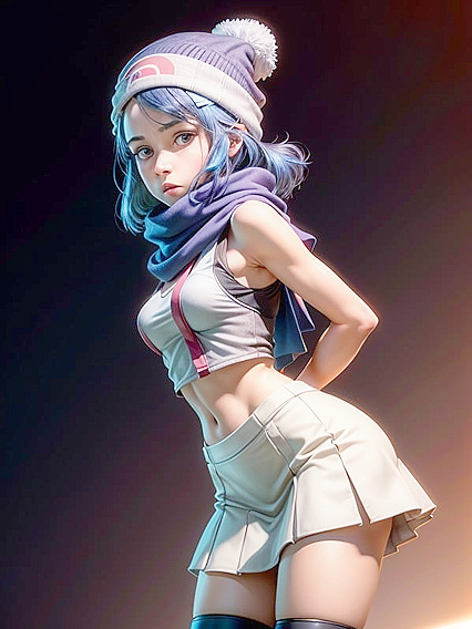 Dawn from Pokémon Stares Intensely at You in Simple Background Hentai Action