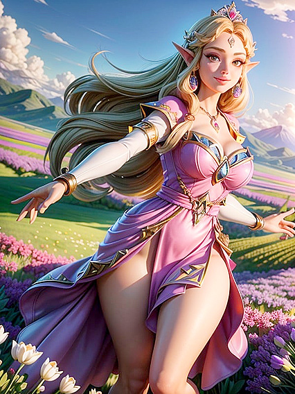 Lavender's Seductive Reach: Pink Tunic Slit Dress in Mesmerizing Hentai Scenes