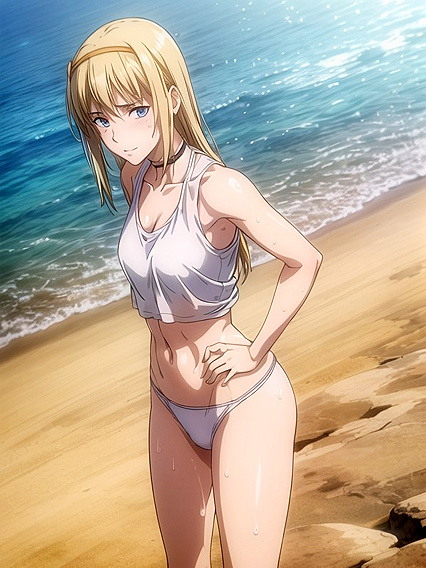 Blushing Mischievously at the Beach in Sunlit Hentai Ecstasy