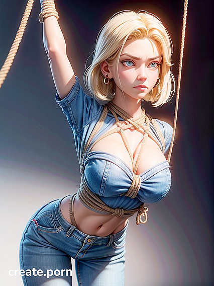 Android 18's Busty Perfection Bound in Seductive Shibari hentai Action