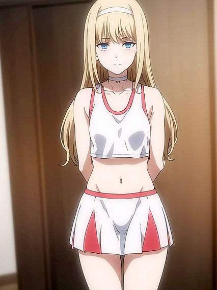 Blushing Mischievously in a White Cheerleader Outfit for Steamy 18+ Hentai Action