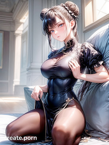 Kneeling Beauty with Large Breasts and Juicy Ass in Seductive Hentai Action