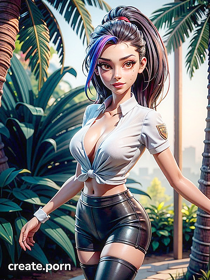 Thigh-High Socks and Blouse in Seductive 3D Hentai Action