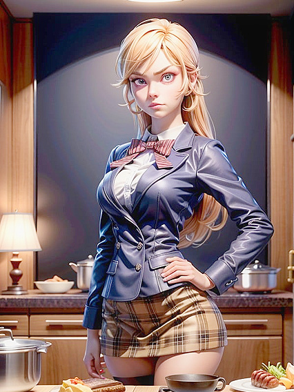 Well-Lit Counter Scene with Multiple Plates of Food: Intense hentai Gaze at You