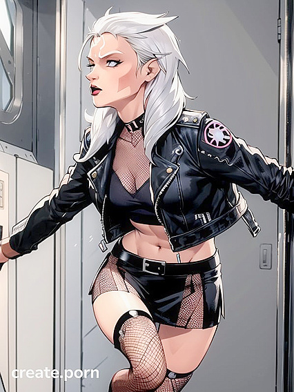 Stunning Realistic Woman in Leather Jacket and Flawless Makeup Tempts You