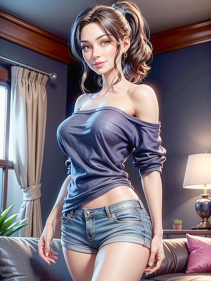 Mature Woman with Ponytail in a Dark and Moody Hentai Fantasy