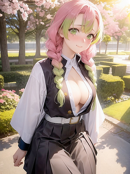 Mitsuri Kanroji from Demon Slayer Stares Intensely at You in Seductive Hentai Scene