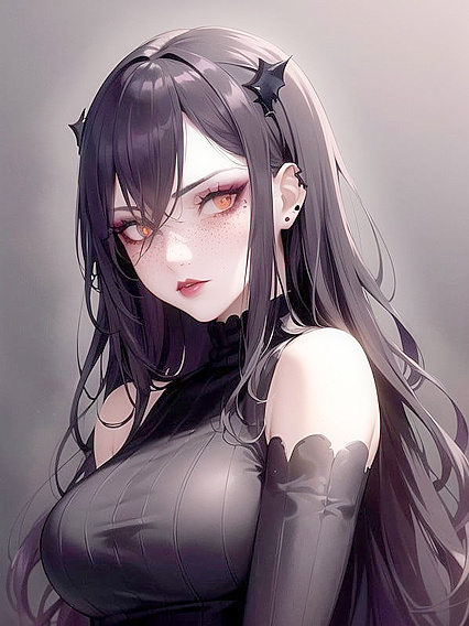 Gothic Beauty with Prominent Freckles WearsVintage Sweater for Seductive Hentai Scenes