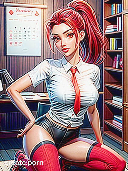 in Blouse and Ponytail Enjoying Intense Hentai Pleasure