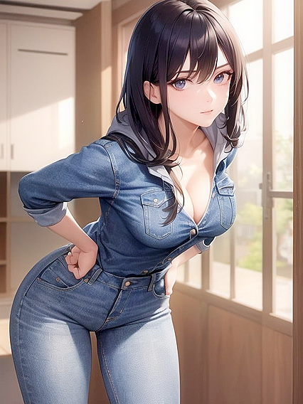 Leaning Forward in Tight Jeans Showing Off Cleavage for Steamy Hentai Action