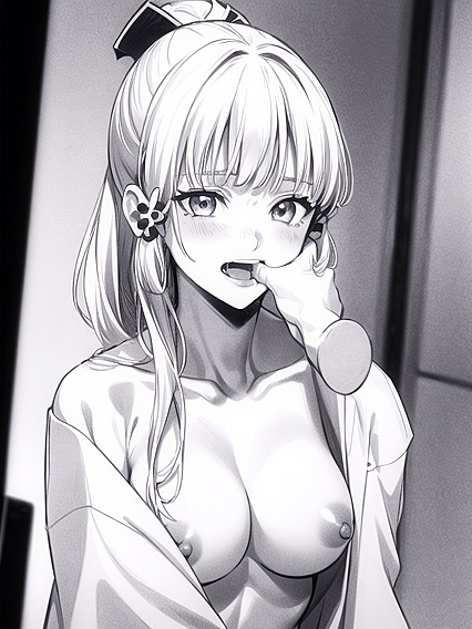 Mischievous Smile and Blush: Thumb Sucking Fun in NSFW Hentai AI Porn